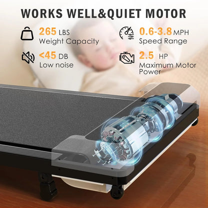 2-in-1 Compact Walking Pad Treadmill with Incline for Home and Office, 2.5HP Motor, Remote Control, and LED Display