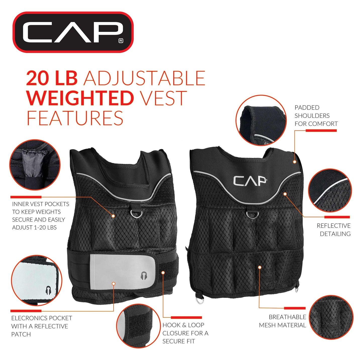 Unisex 20 lb Adjustable Weighted Vest for Walking and Running