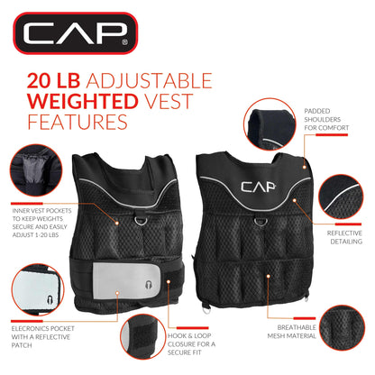 Unisex 20 lb Adjustable Weighted Vest for Walking and Running